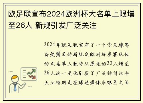 欧足联宣布2024欧洲杯大名单上限增至26人 新规引发广泛关注